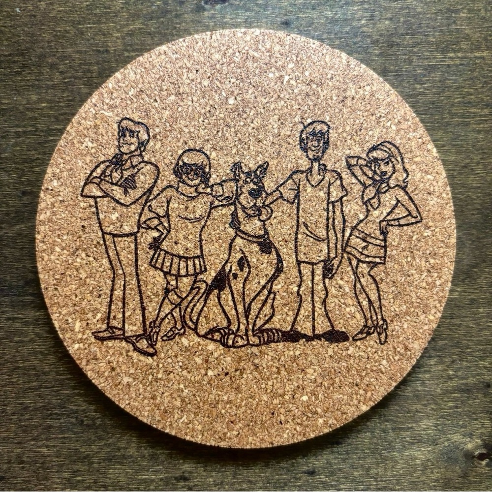 Scooby-Doo Gang Laser Engraved Cork Coaster